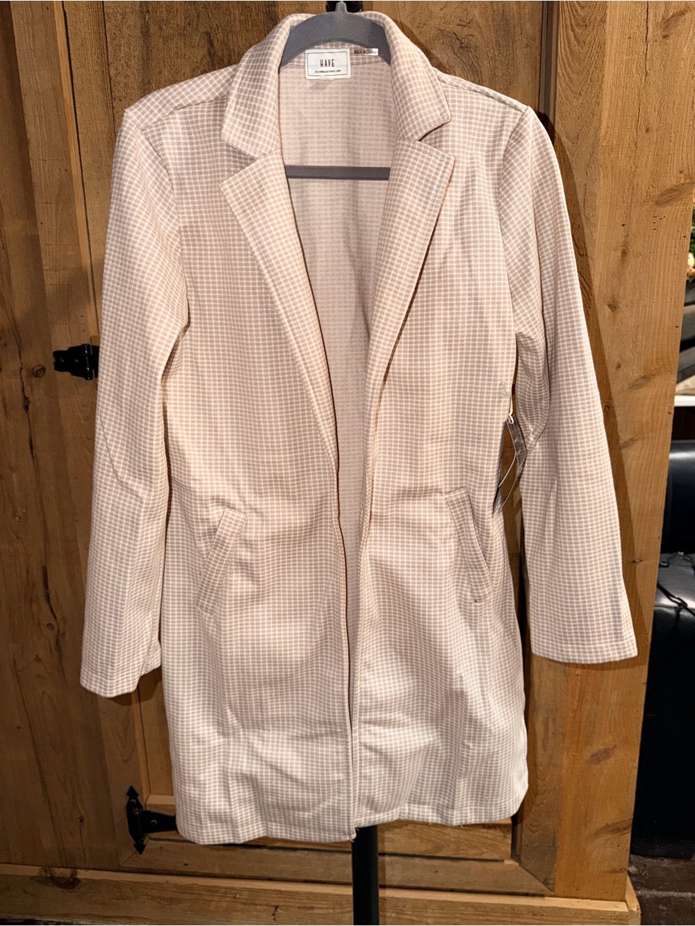 Have Blush Cream Checked Long Blazer